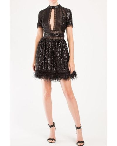 Zuhair Murad Sequins Lace And Feathered Mini Dress - Blue