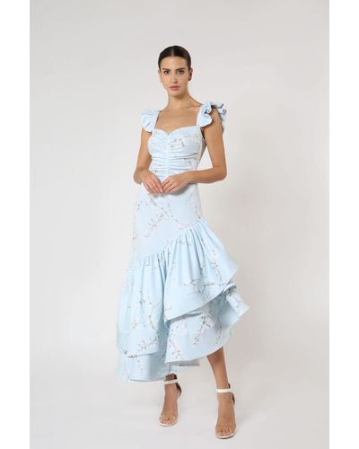 ZEENA ZAKI Blue Floral Midi Dress
