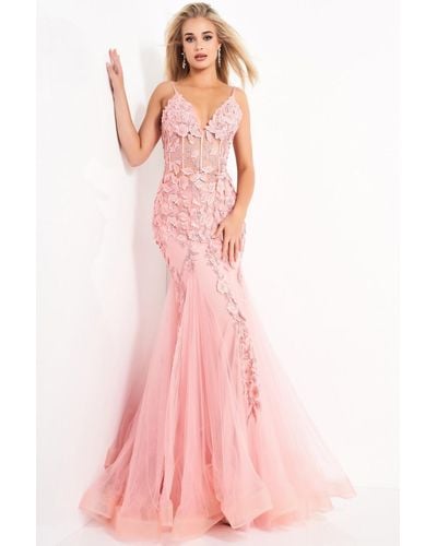 Jovani Floral Mermaid Informal- Wedding Gown - Pink
