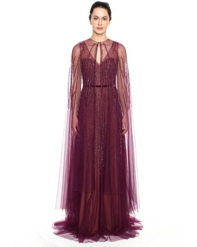 Marchesa Sleeveless Beaded Tulle Gown - Purple