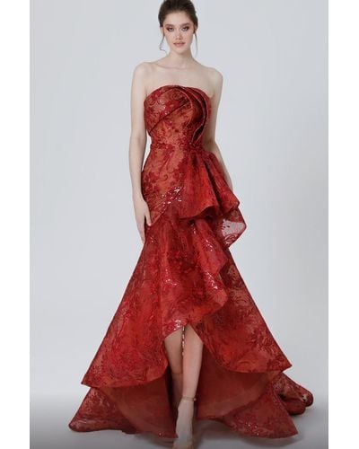 Mnm Couture Strapless - Structured Red Gown
