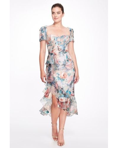 Marchesa Chiffon Floral-print Midi Dress - Multicolor