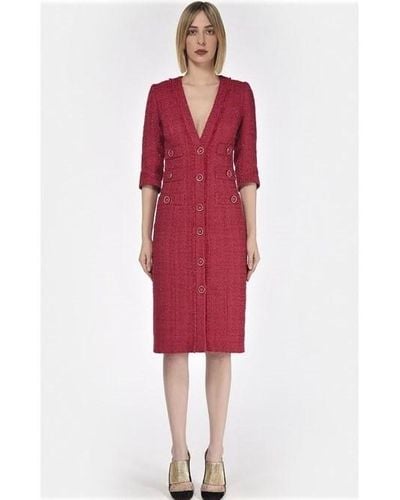 Costarellos Tweed Button Front Dress - Red