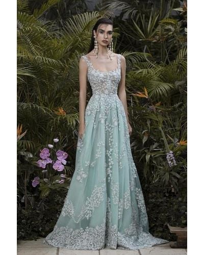 Saiid Kobeisy Embroidered Tulle Gown - Blue