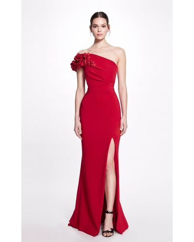 Marchesa One Shoulder Stretch Crepe Gown - Red
