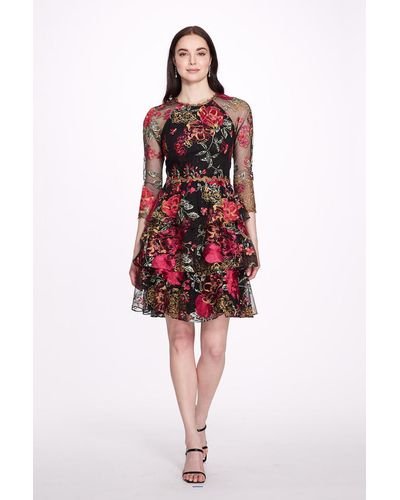 Marchesa Floral Tiered Ruffle Dress