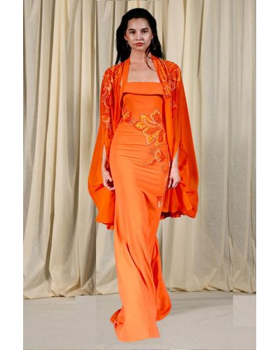 Naeem Khan Halter Crepe Gown - Orange