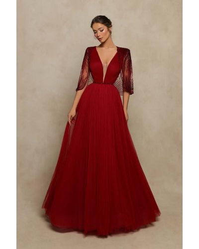 Tarik Ediz Aida- Burgundy Gown - Red