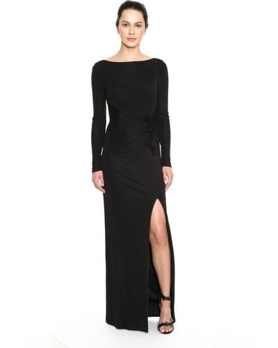 Marchesa Long Sleeve - Matte Jersey Evening Gown - Black