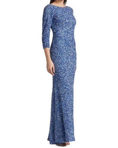 THEIA 3/4 Sleeve Sequin Gowngown - Purple