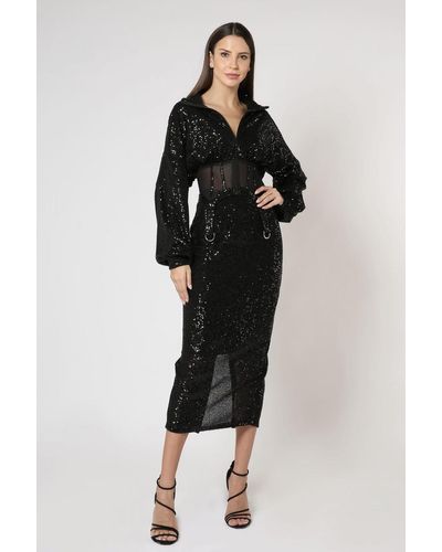 ZEENA ZAKI Sequin Two Piece Dress - Black