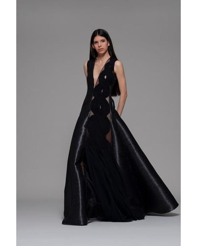 Isabel Sanchis Dusino Plunging- Neck Gown - Black