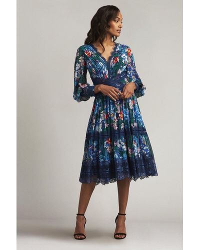 Tadashi Shoji Burstyn Floral Print Dress - Blue