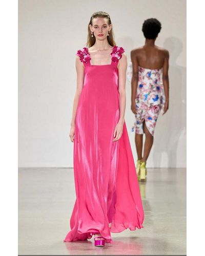 Badgley Mischka Beaded Flower Strap Maxi Gown - Pink