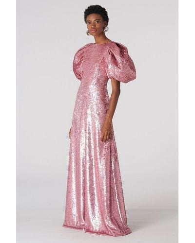 Carolina Herrera Puff Sleeve Sequin Gown - Pink