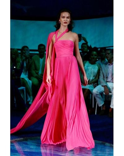 Naeem Khan Asymmetrical Chiffon-halter Gown - Pink