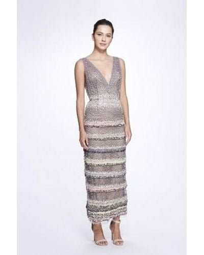 Marchesa Embellished V-neck Tiered Gown With Cape - Multicolor