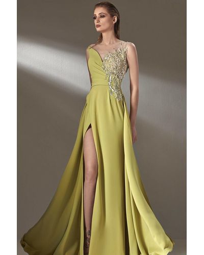 Mnm Couture Illusion A-line/ Slit Gown - Multicolor