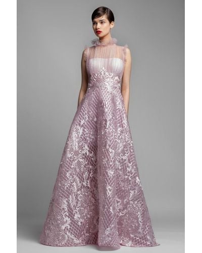 Gemy Maalouf Pink Sleeveless Pink A-line Evening Gown - Multicolor