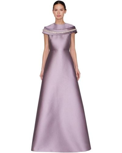 Reem Acra Draped Shoulder Caftan Gown - Purple