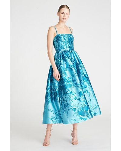 ML Monique Lhuillier Sleeveless Mikado Midi Dress - Blue