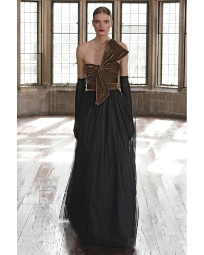 Badgley Mischka Velvet Bow Gown - Black