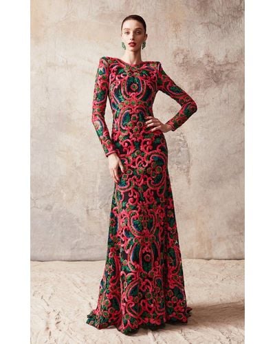 Naeem Khan Embroidered Ribbon Gown - Multicolor