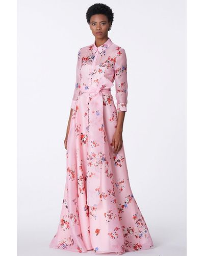 Carolina Herrera Long Sleeve Trench Gown - Pink