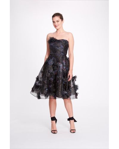 Marchesa Strapless Foiled Midi Dress - Black