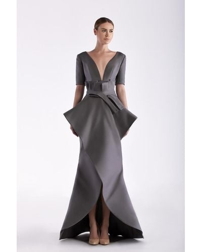 Edward Arsouni Short Sleeve /faille Gown - Gray