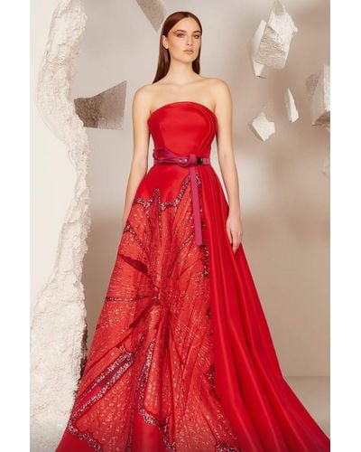 Mnm Couture Embellished Strapless A Line Gown - Red