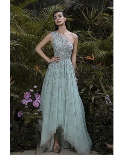 Saiid Kobeisy One Shoulder Tulle-beaded Gown - Green