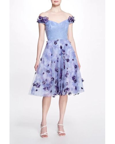 Marchesa Floral Sweetheart Cocktail Dress - Blue
