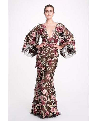 Marchesa Cape Sleeve Gown - Multicolor