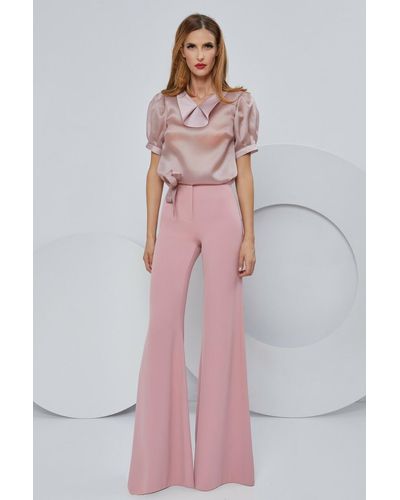 Cristallini Pink Silk Organza Blouse And Stretch Crepe Pant