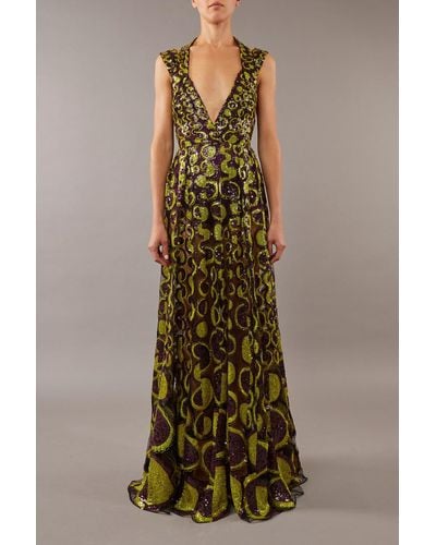 Elie Saab Embroidered Gown With Cape - Green