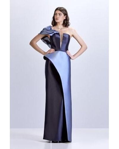 Apollo Couture Satin -peplum Gown - Blue