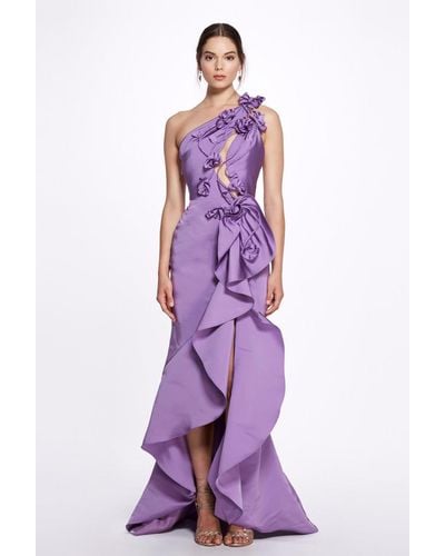 Marchesa Fishtail Faille Gown - Purple