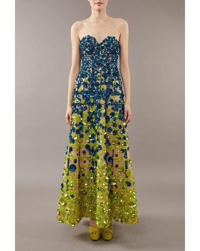 Elie Saab 3d Floral Applique Gown - Green