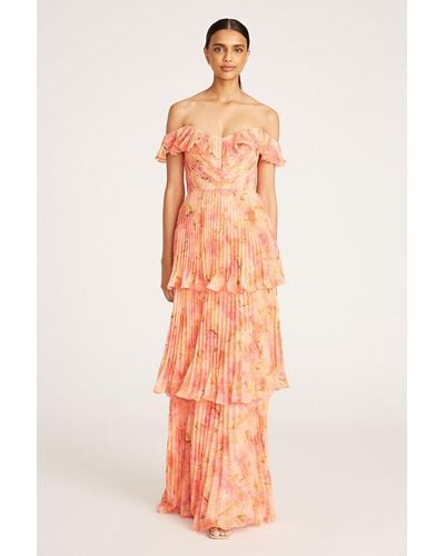 THEIA Beth Pleated Tiered Gown - Pink