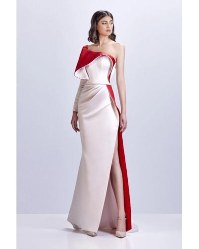 Apollo Couture Long Sleeve - Satin Slit Gown - White