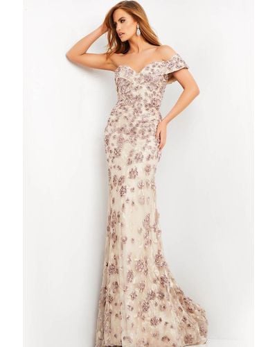 Jovani One-shoulder Sheath Lace Gown - Natural