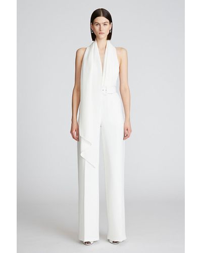 Halston Mel Jumpsuit In Stretch Crepe - White