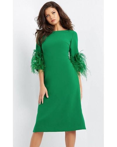 Jovani Feathered Sleeve Dress - Green