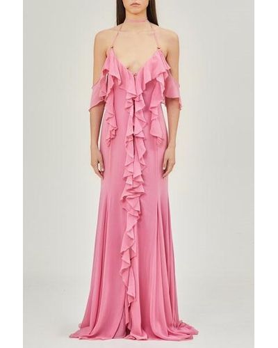 Blumarine Halter Neck Ruffled Gown - Pink