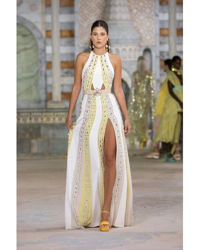 Georges Hobeika Crepe Beaded Dress With Slit - Multicolor