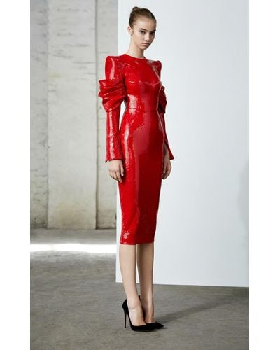 Alex Perry Declan-long Sleeve Sequin Dress - Red