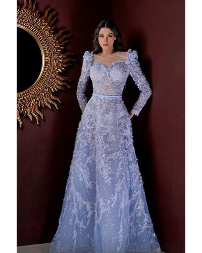 Mnm Couture Sweetheart Illusion Gown - Blue