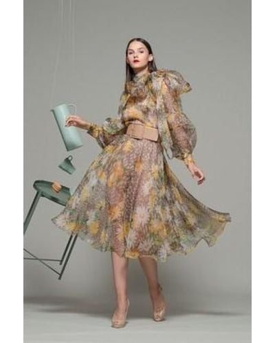 Isabel Sanchis Belted Floral Long Sleeve Cocktail Dress - Multicolor