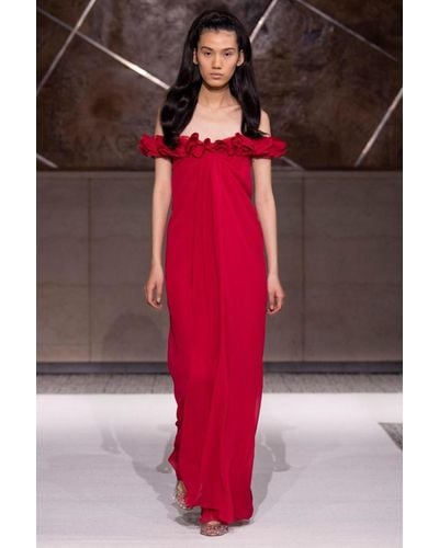 Giambattista Valli Ruffle Neck Strapless Gown - Red